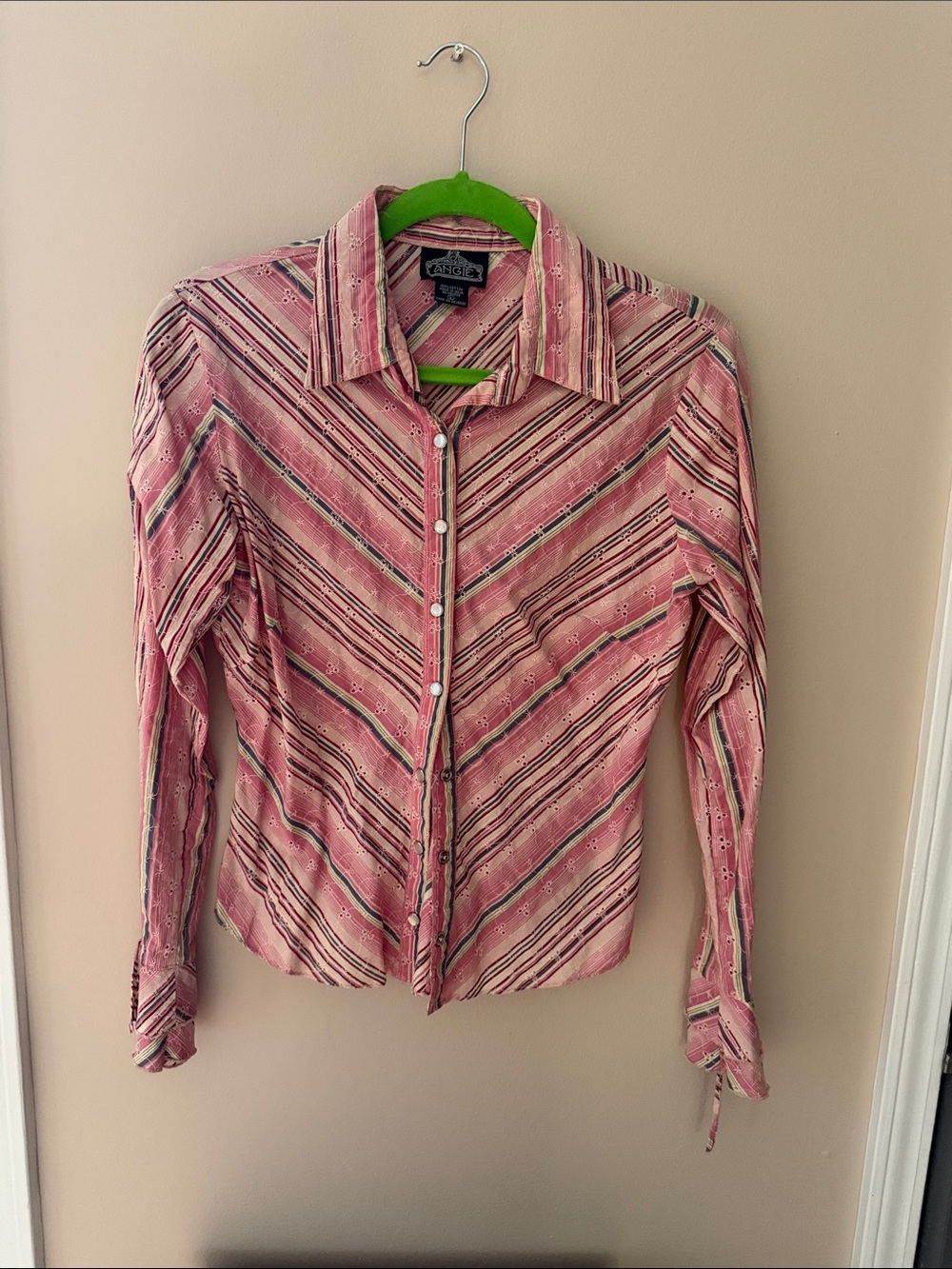Angie Pink cotton Striped Button-Down Shirt special arms